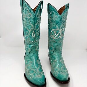 Cowboy Pro I Do Women's Wedding Turquoise Embroidered Western Boots
